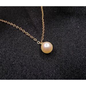 Vintage 14K Solid Gold Necklace With Single Pearl Pendant